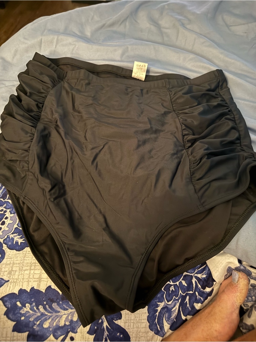 Women's High-Waist Black Swim Bottoms with Ruched Sides